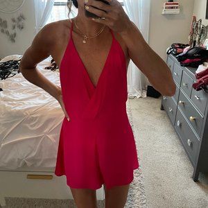 Lush open back hot pink romper